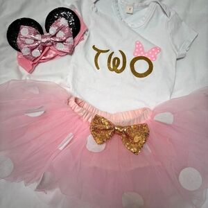 2T Birthday Outfit with Tutu and Headband Minnie Mouse
